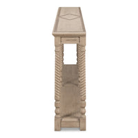 console table long narrow turned legs shelf grey