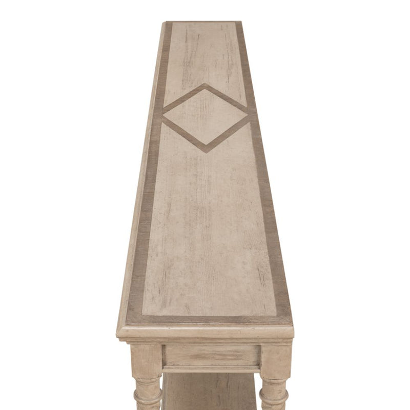 console table long narrow turned legs shelf grey
