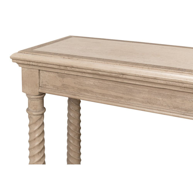 console table long narrow turned legs shelf grey