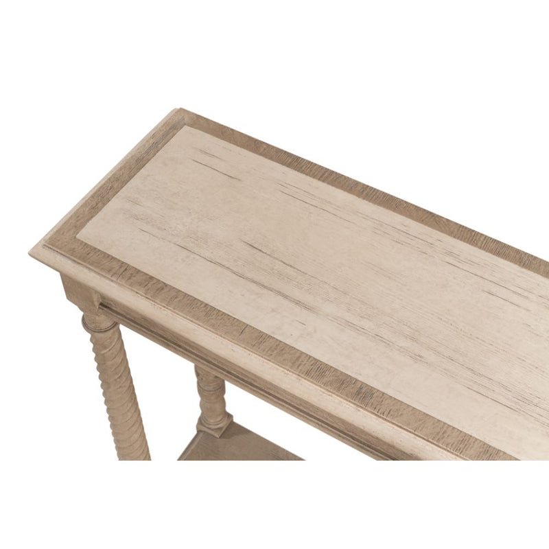 console table long narrow turned legs shelf grey