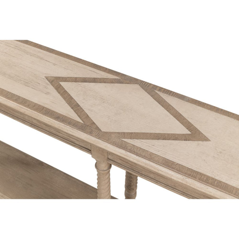 console table long narrow turned legs shelf grey