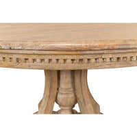 Round wooden table with decorative legs on a white background