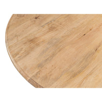 Close-up of a round wooden table top with a natural light oak grain pattern, shown against a plain white background.