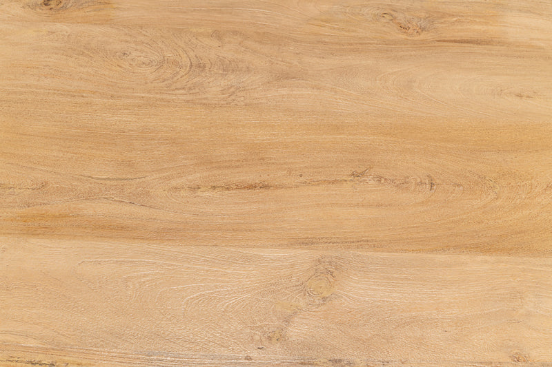 The Sienna finish on the Guillermo Pedestal Kitchen Table by Sarreid, Ltd. enhances the wood's grain and light brown hue.