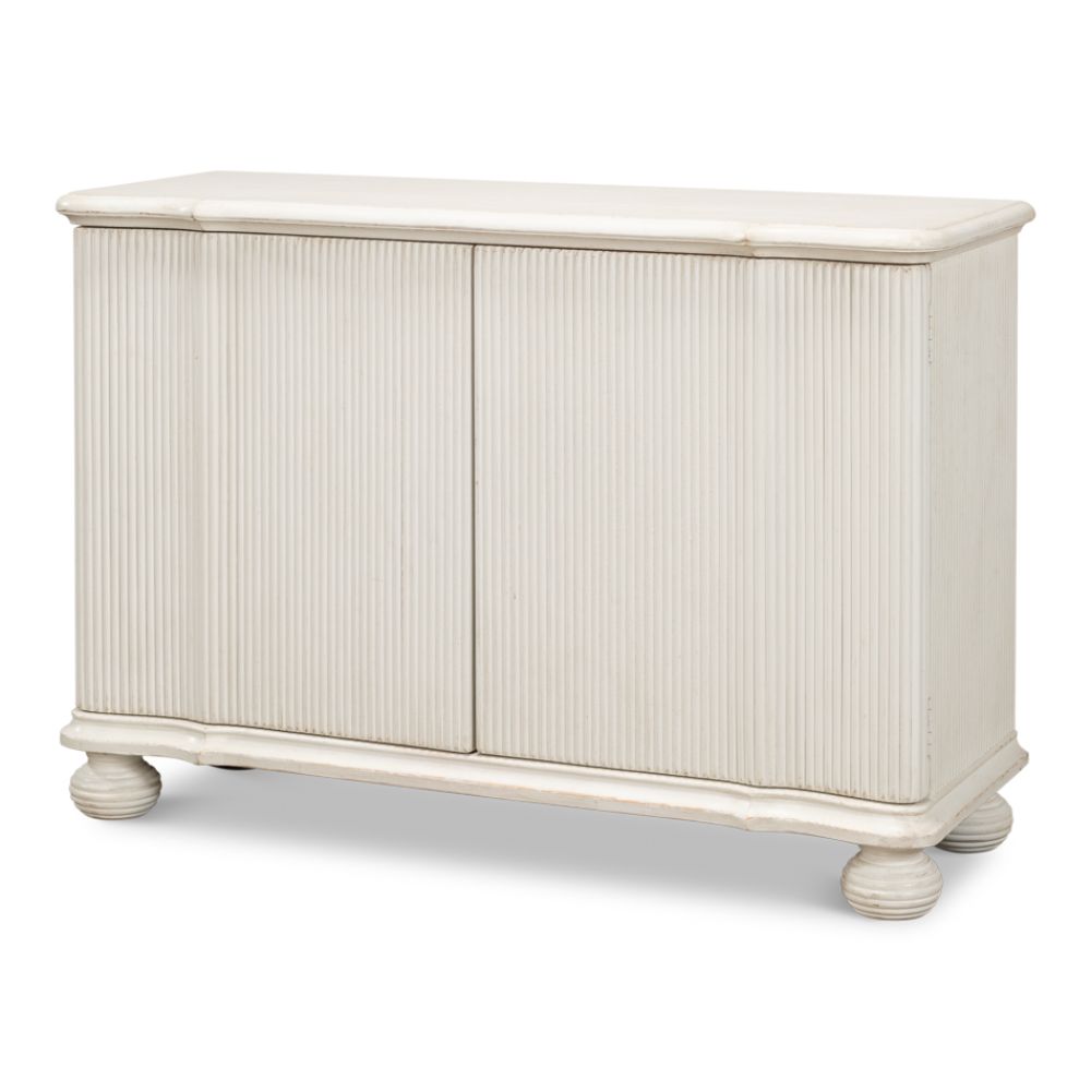 cabinet commode antique white ribbed shelf bun feet