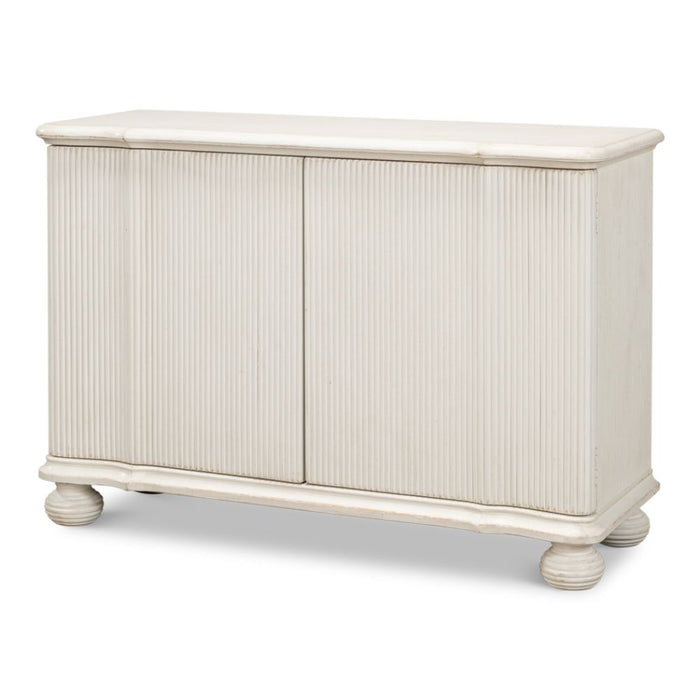 cabinet commode antique white ribbed shelf bun feet