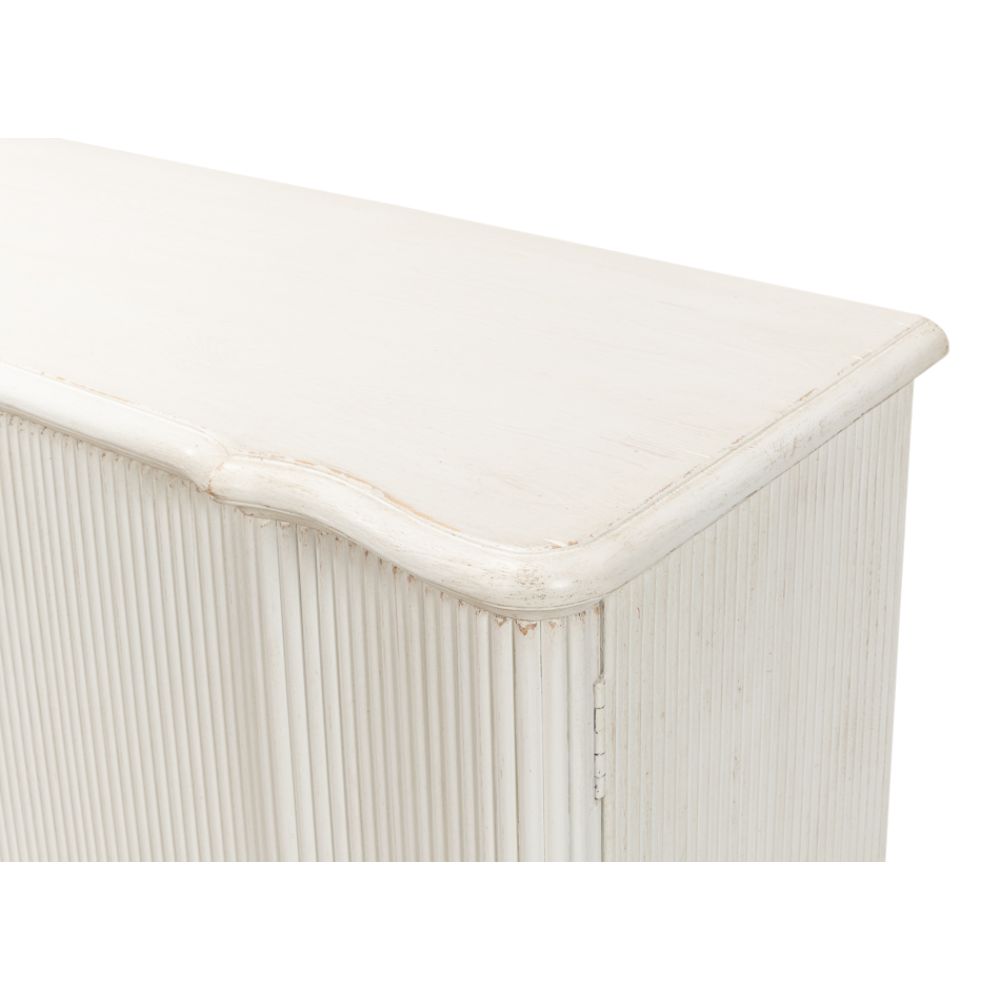 cabinet commode antique white ribbed shelf bun feet