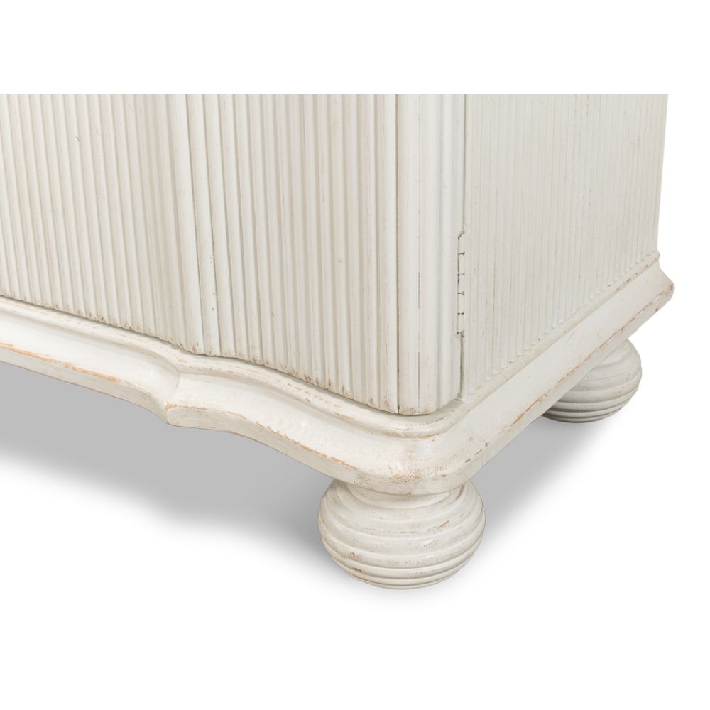 cabinet commode antique white ribbed shelf bun feet