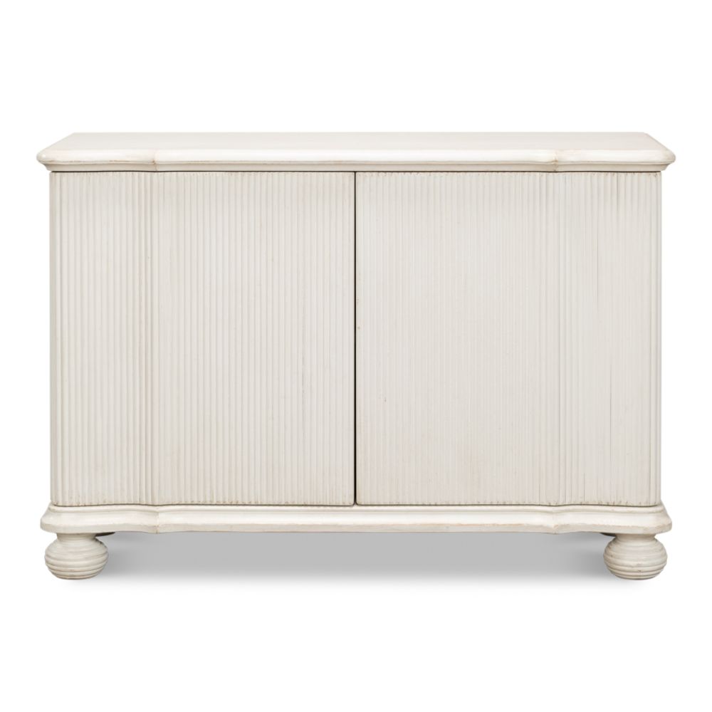 cabinet commode antique white ribbed shelf bun feet