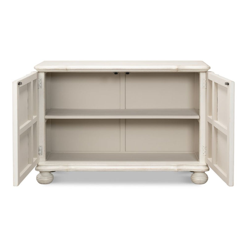 cabinet commode antique white ribbed shelf bun feet