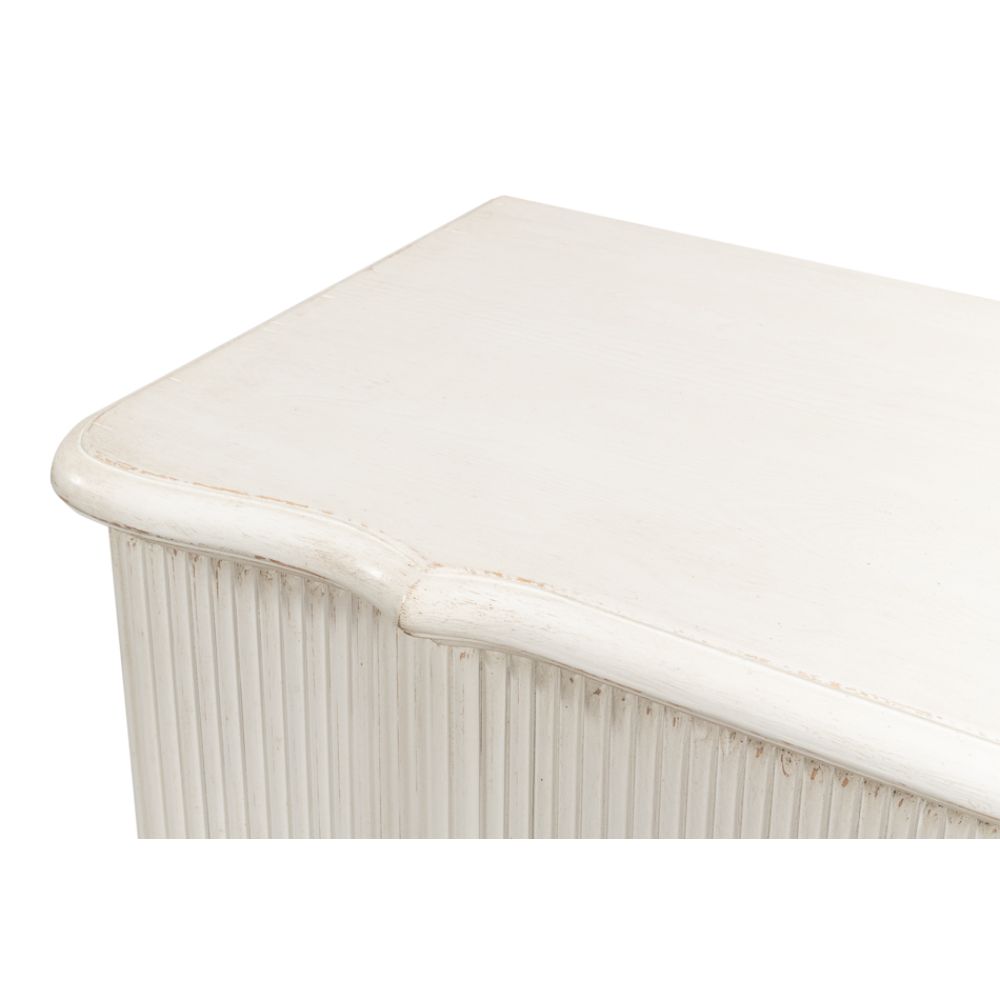 cabinet commode antique white ribbed shelf bun feet