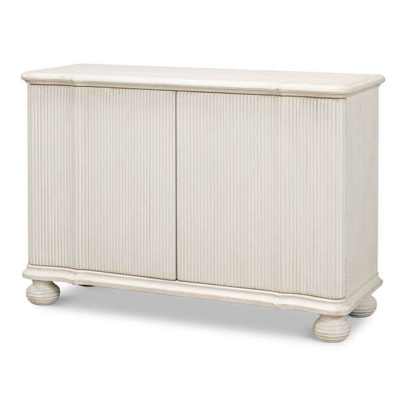 cabinet commode antique white ribbed shelf bun feet
