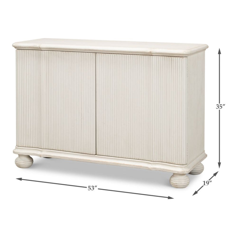 cabinet commode antique white ribbed shelf bun feet