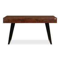 desk brown wood iron drawers transitional