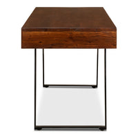 desk brown wood iron drawers transitional