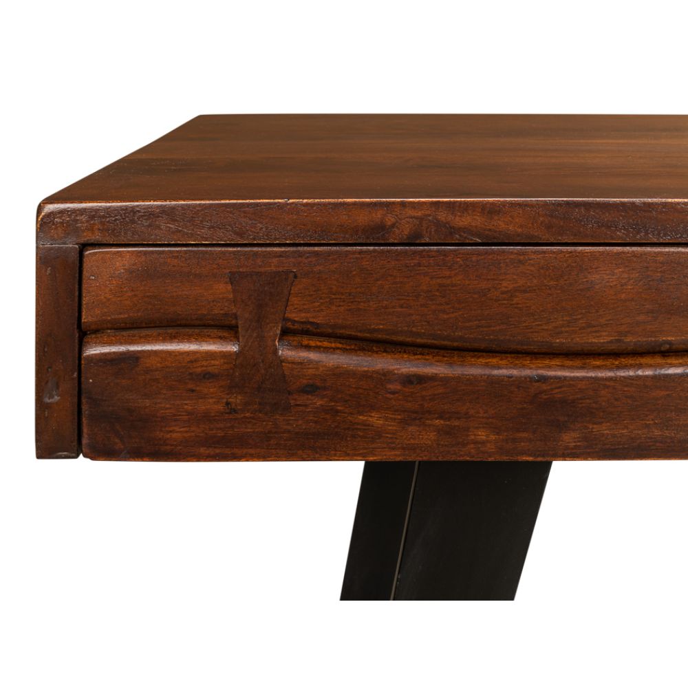 desk brown wood iron drawers transitional