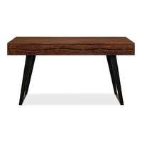 desk brown wood iron drawers transitional