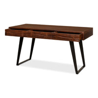 desk brown wood iron drawers transitional