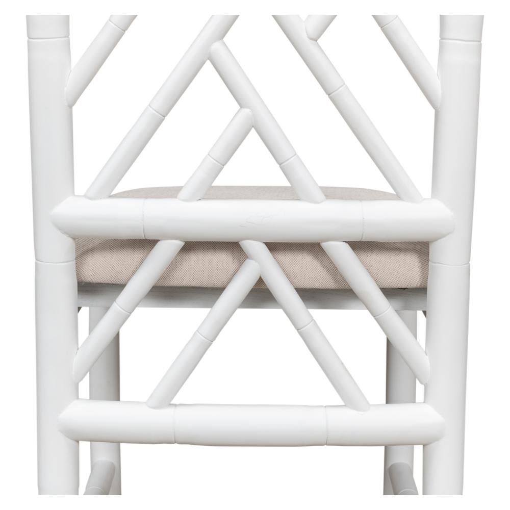 white faux bamboo dining side chair beige linen seat cushion