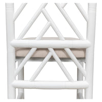 white faux bamboo dining side chair beige linen seat cushion