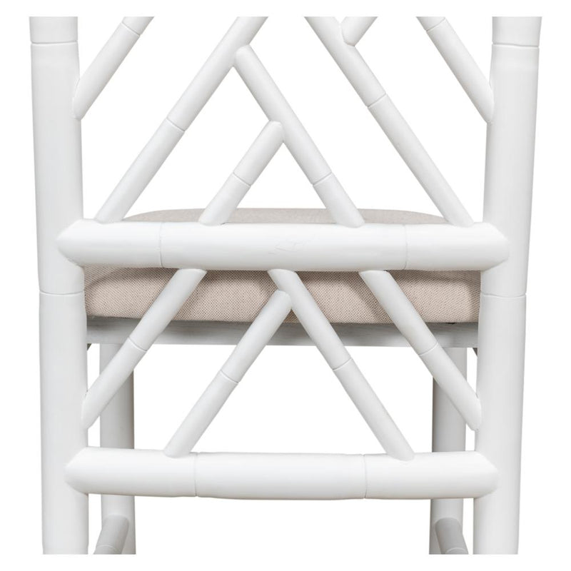 white faux bamboo dining side chair beige linen seat cushion