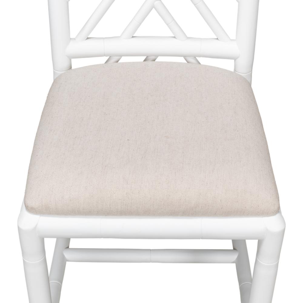 white faux bamboo dining side chair beige linen seat cushion