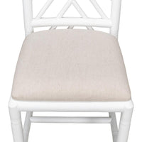 white faux bamboo dining side chair beige linen seat cushion