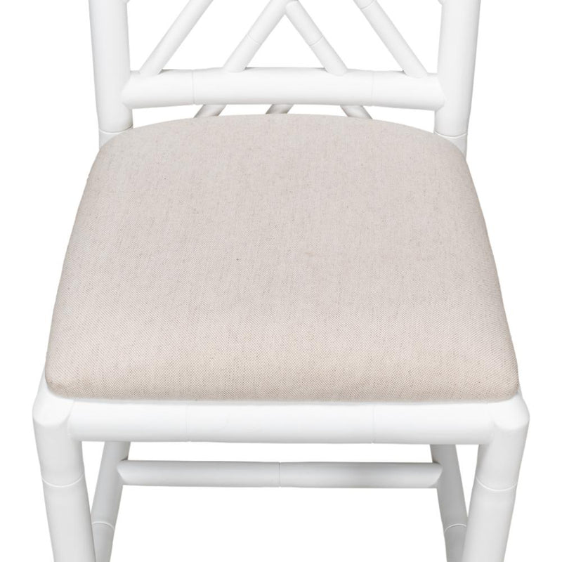 white faux bamboo dining side chair beige linen seat cushion