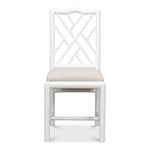 white faux bamboo dining side chair beige linen seat cushion