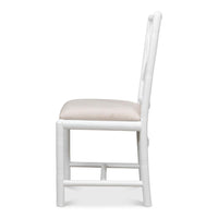 white faux bamboo dining side chair beige linen seat cushion