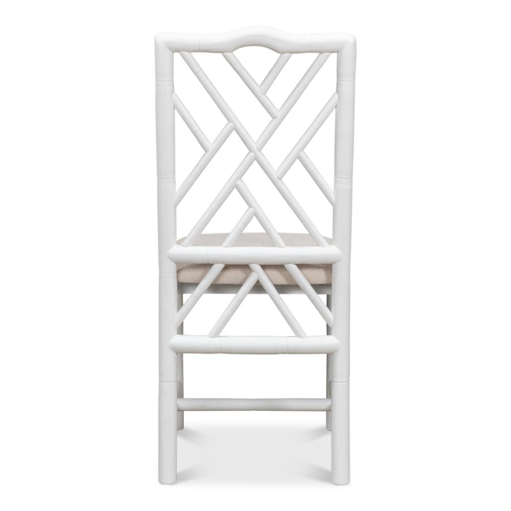 white faux bamboo dining side chair beige linen seat cushion