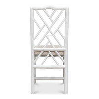 white faux bamboo dining side chair beige linen seat cushion