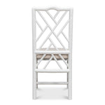 white faux bamboo dining side chair beige linen seat cushion