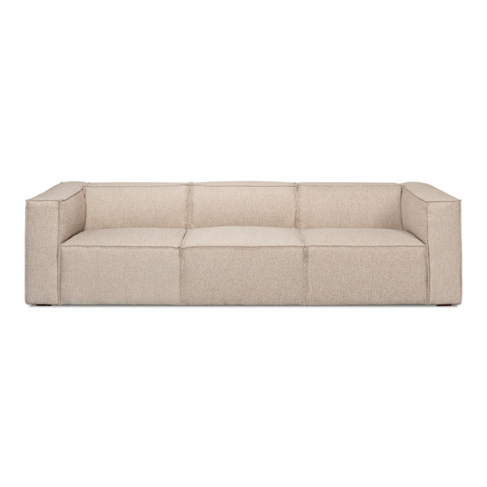 tan ivory french edge fabric sofa three cushion