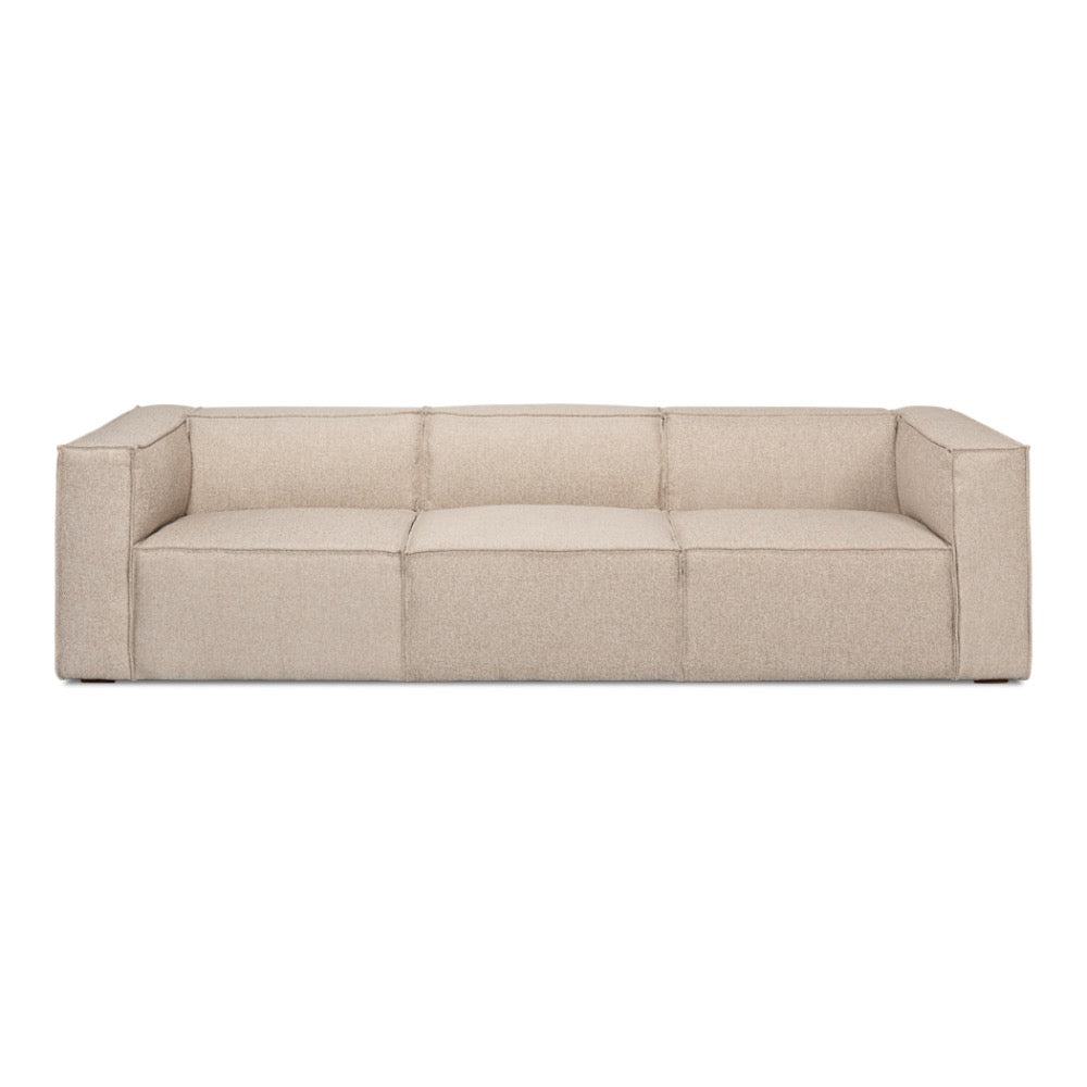tan ivory french edge fabric sofa three cushion
