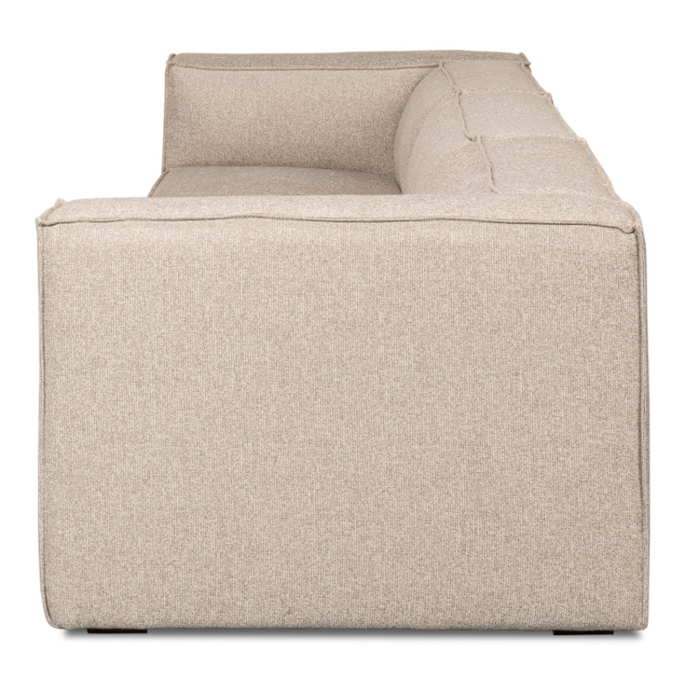tan ivory french edge fabric sofa three cushion