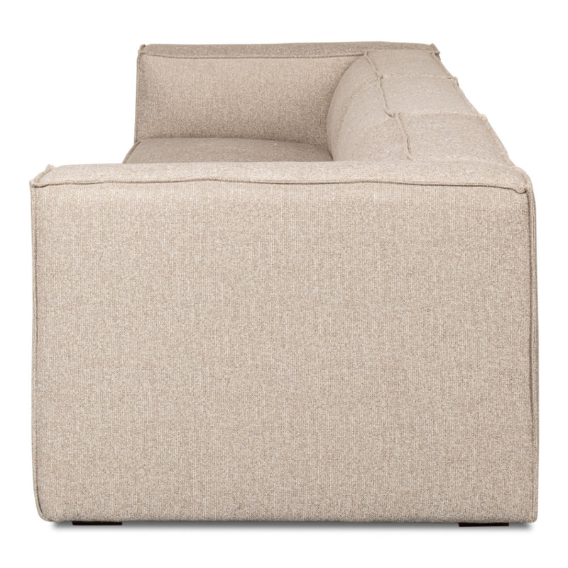 tan ivory french edge fabric sofa three cushion