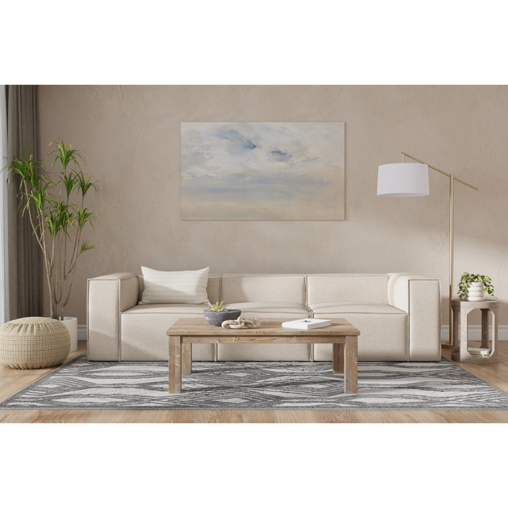 tan ivory french edge fabric sofa three cushion