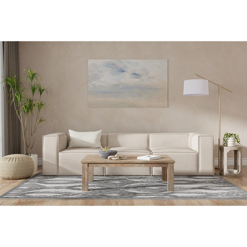 tan ivory french edge fabric sofa three cushion