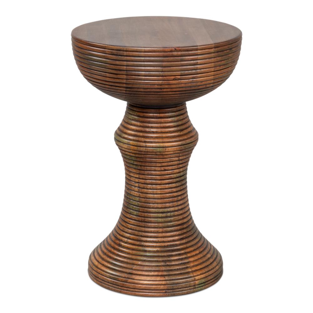 round accent table natural mango wood carved rings