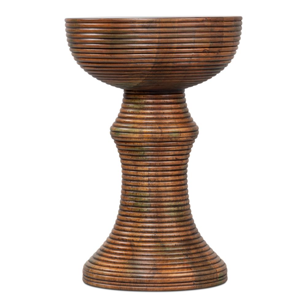 round accent table natural mango wood carved rings
