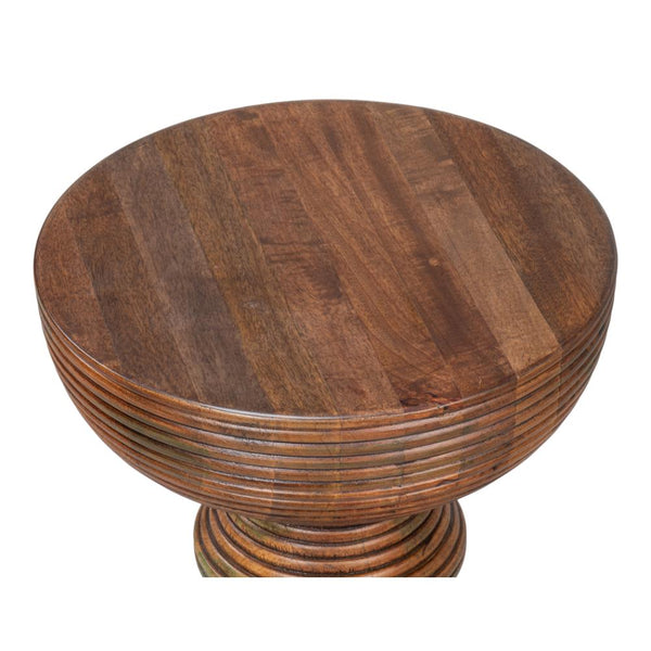round accent table natural mango wood carved rings