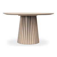 round slatted pedestal table brushed gray