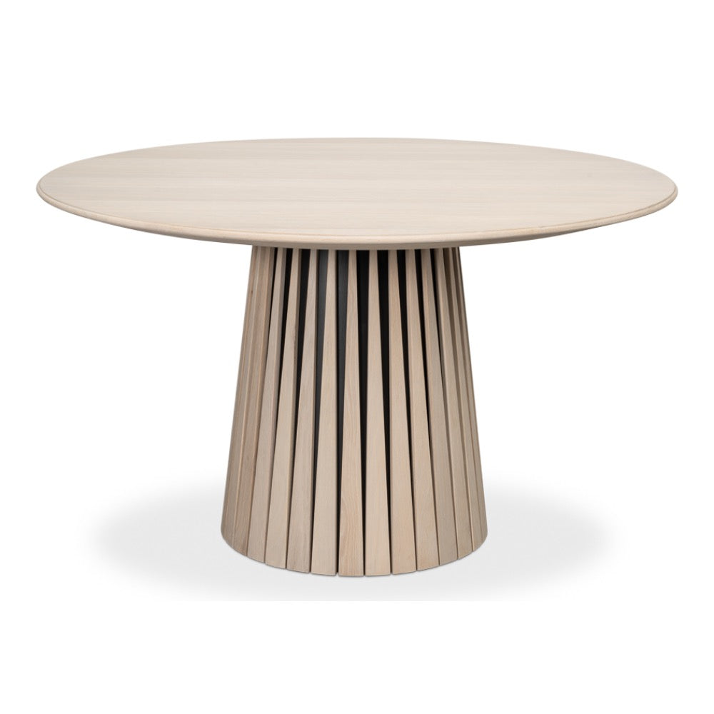 round slatted pedestal table brushed gray 