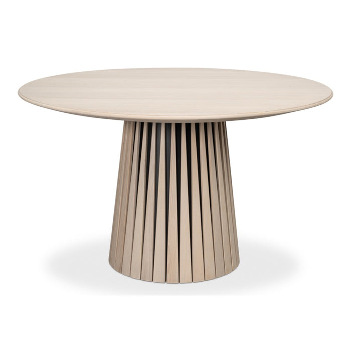 round slatted pedestal table brushed gray 