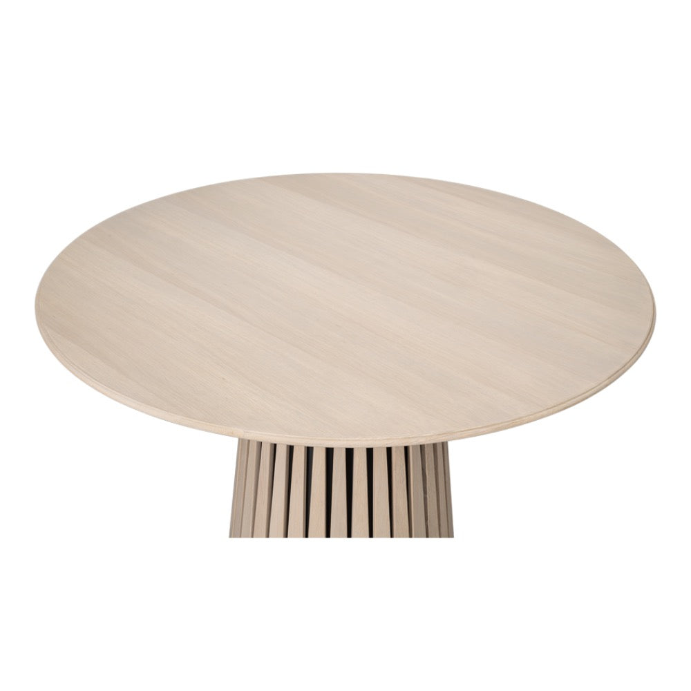 round slatted pedestal table brushed gray