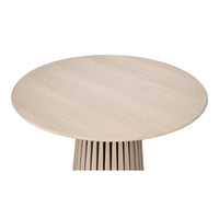 round slatted pedestal table brushed gray