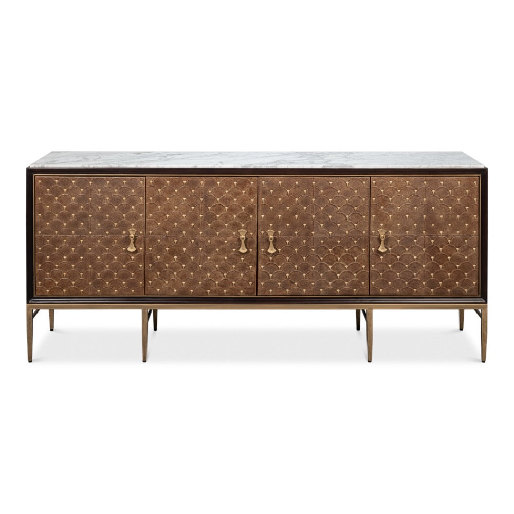shagreen marble credenza four door brown 