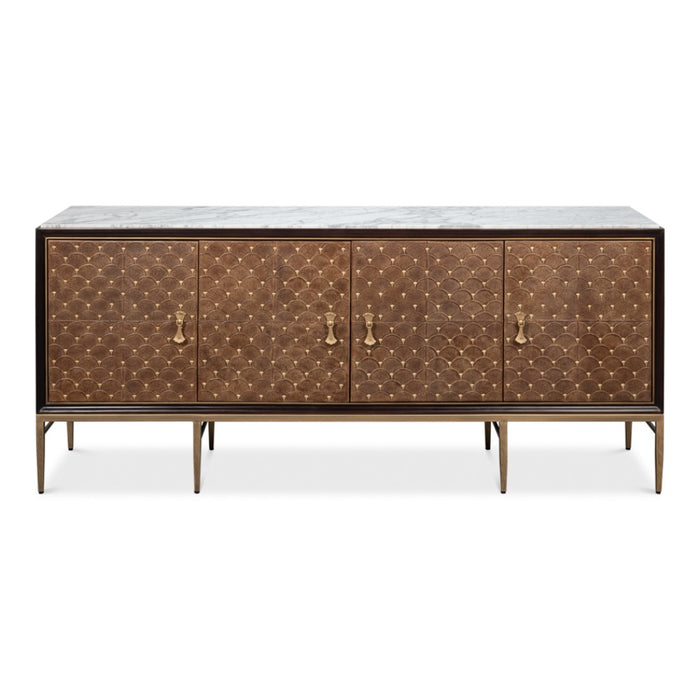 shagreen marble credenza four door brown 