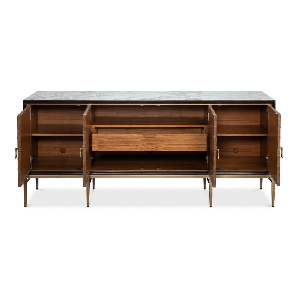 shagreen marble credenza four door brown 